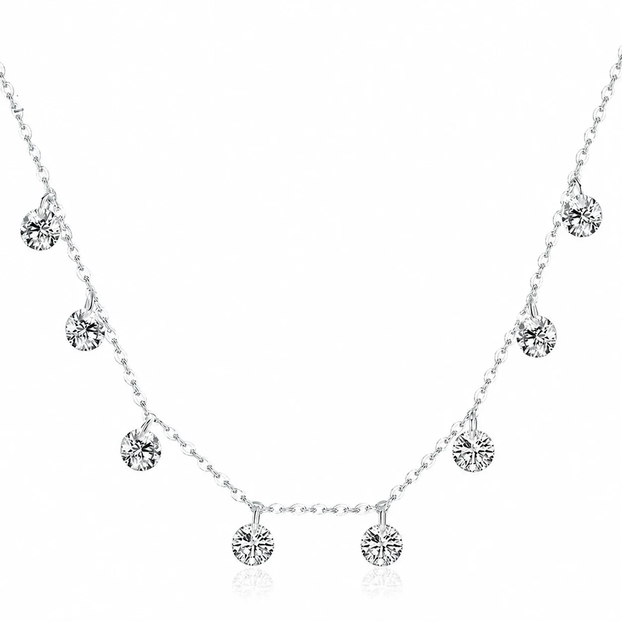 Delicate Round Cubic Zirconia 925 Sterling Silver Necklace - Silver