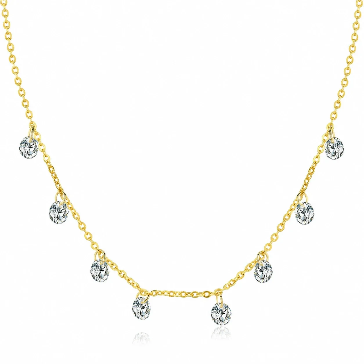 Delicate Round Cubic Zirconia 925 Sterling Silver Necklace - Gold