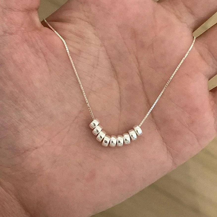 Delicate Polished 925 Sterling Silver Box Chain Bead Necklace