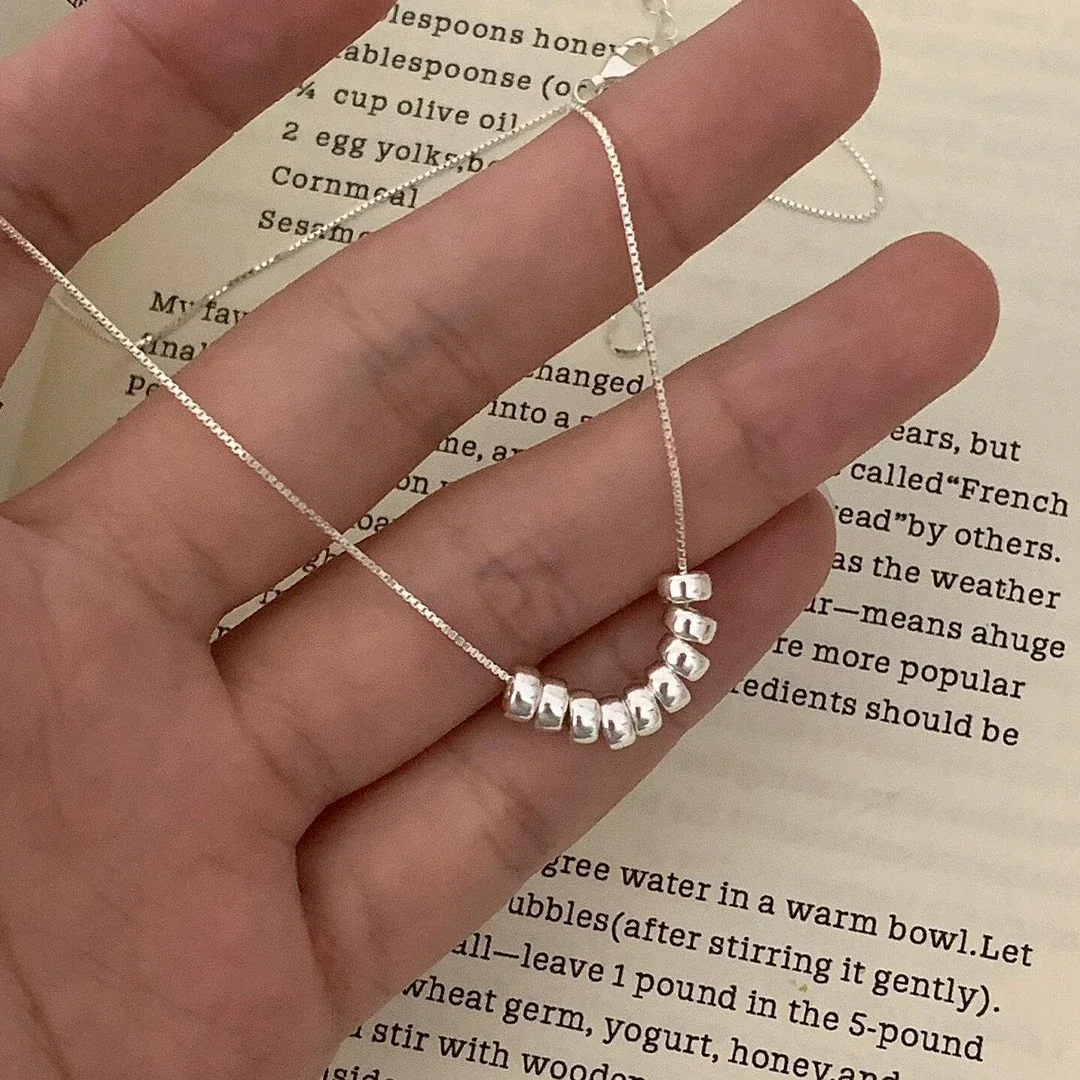 Delicate Polished 925 Sterling Silver Box Chain Bead Necklace