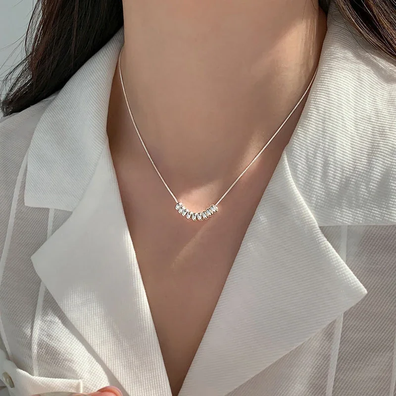 Delicate Polished 925 Sterling Silver Box Chain Bead Necklace - Silver