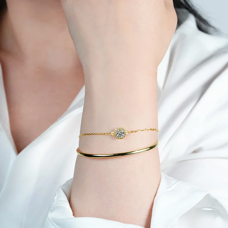 Polished 925 Sterling Silver Halo Chain Bangle Bracelet