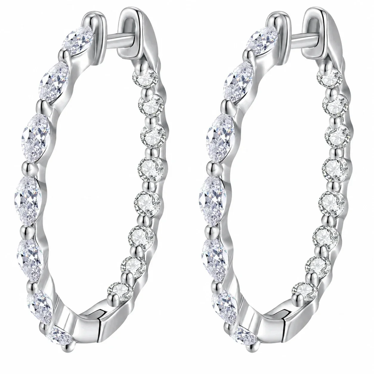 Radiant Marquise Round Moissanite 925 Sterling Silver Hoop Earrings