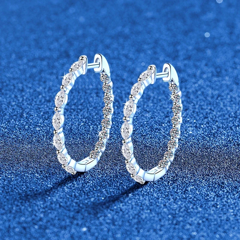 Radiant Marquise Round Moissanite 925 Sterling Silver Hoop Earrings