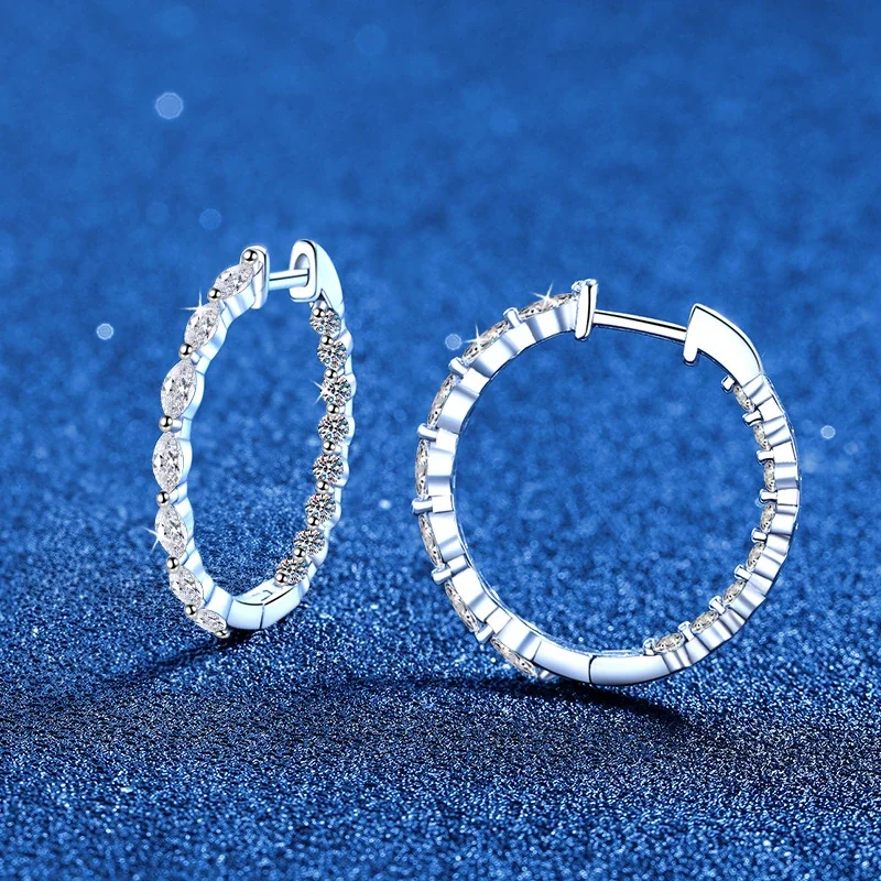 Radiant Marquise Round Moissanite 925 Sterling Silver Hoop Earrings