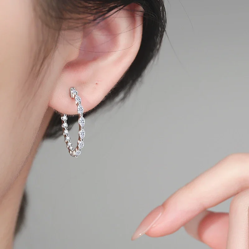 Radiant Marquise Round Moissanite 925 Sterling Silver Hoop Earrings