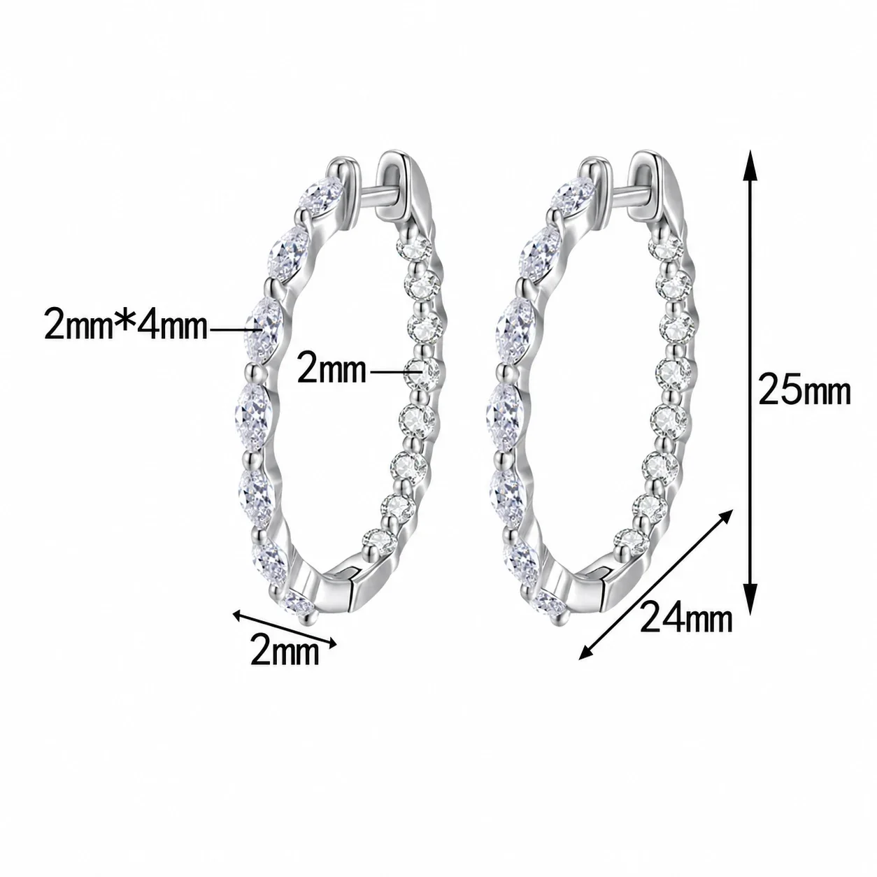 Radiant Marquise Round Moissanite 925 Sterling Silver Hoop Earrings - Full Moissanite