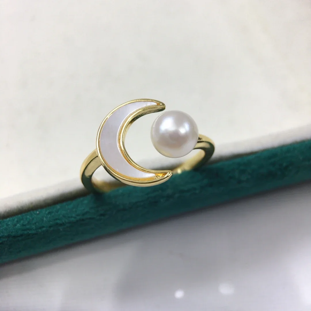 Lustrous Plated Crescent Freshwater Pearl Open Ring