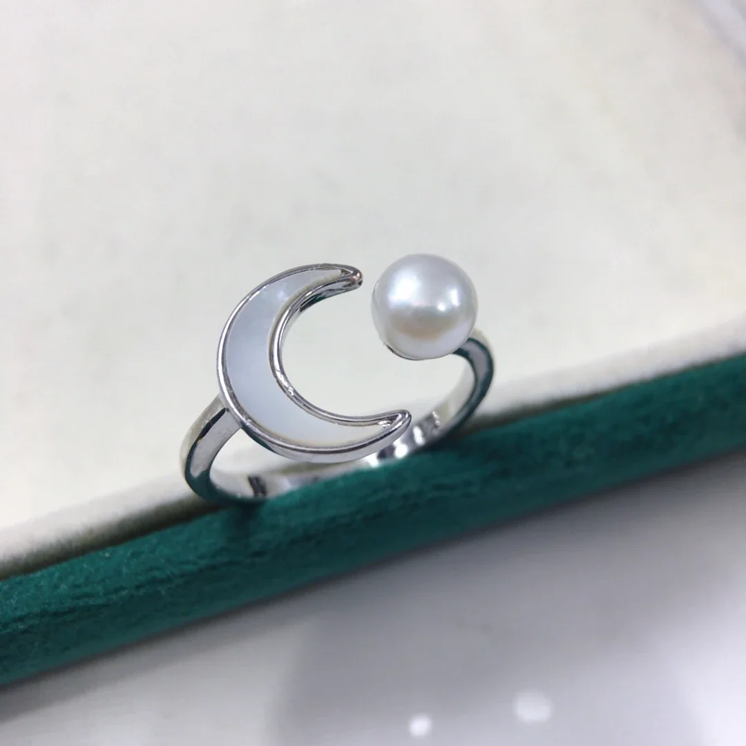 Lustrous Plated Crescent Freshwater Pearl Open Ring