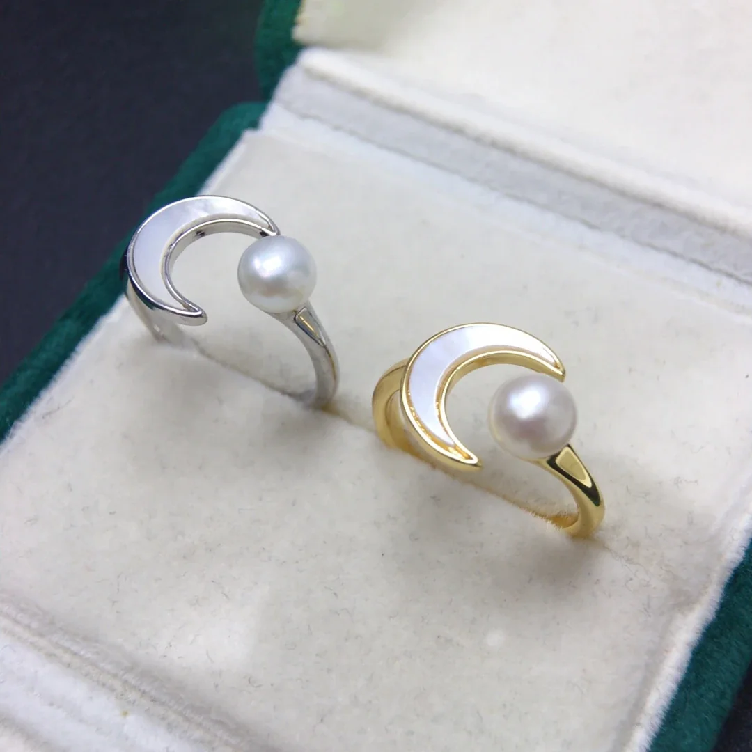 Lustrous Plated Crescent Freshwater Pearl Open Ring
