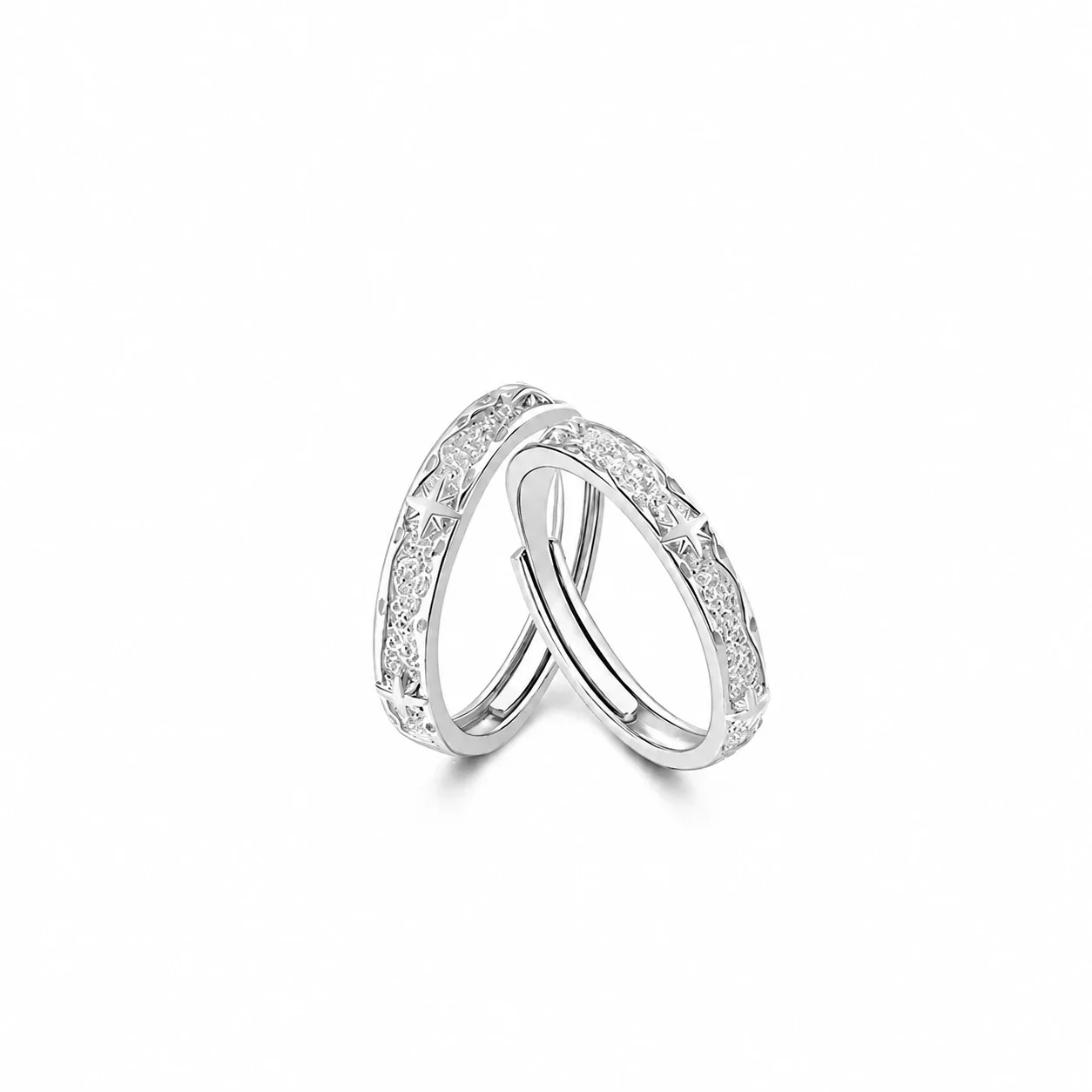 Celestial 925 Sterling Silver Star Motif Textured Rings