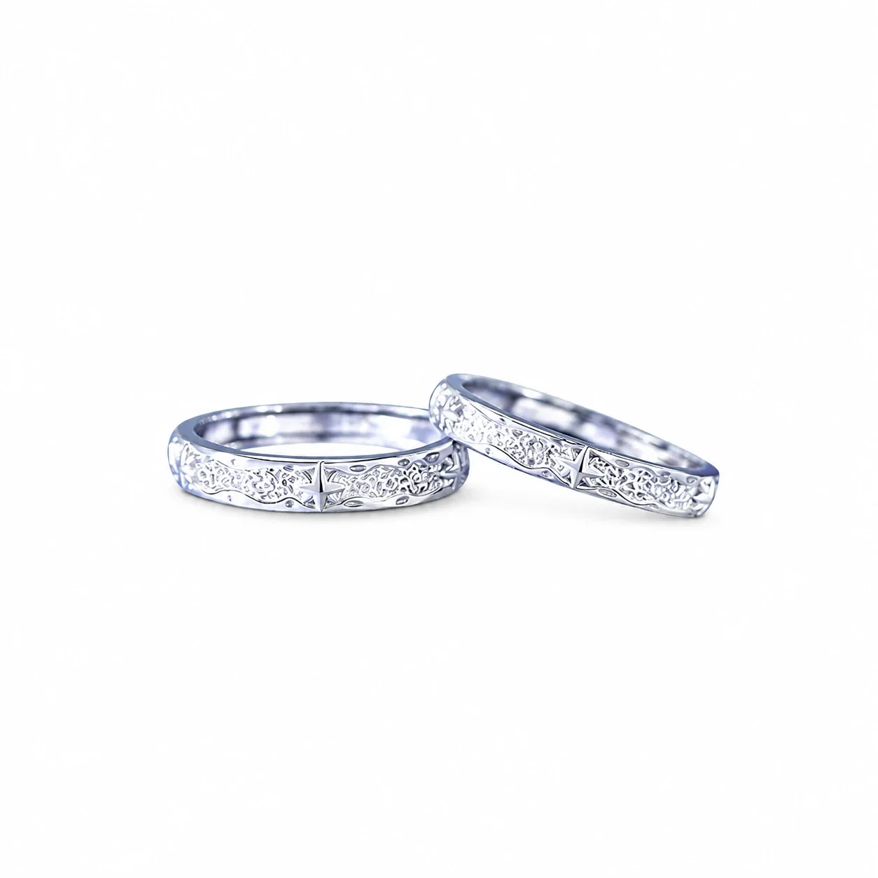 Celestial 925 Sterling Silver Star Motif Textured Rings