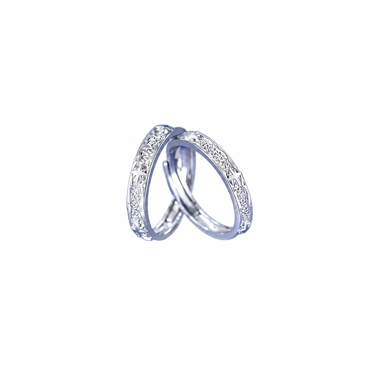 Celestial 925 Sterling Silver Star Motif Textured Rings