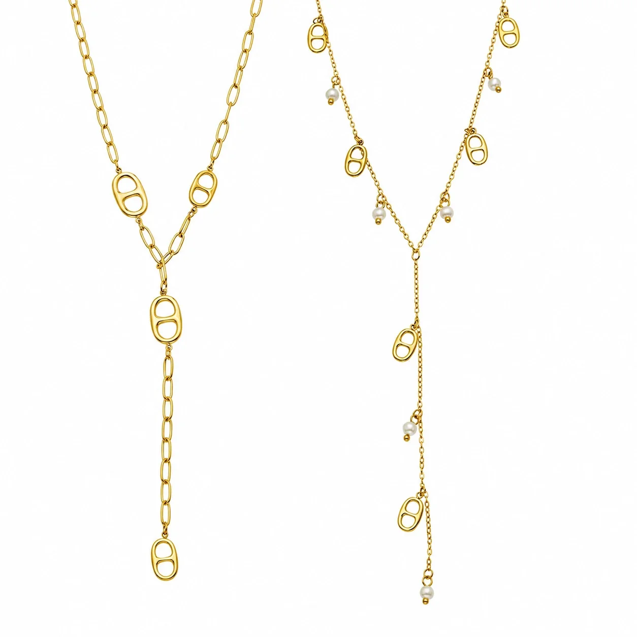 Layered Gold-Plated Paperclip Y Drop Charm Necklace