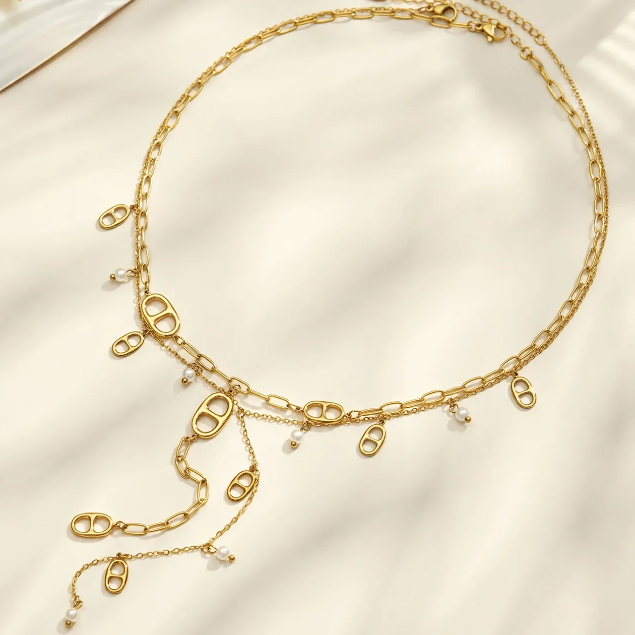 Layered Gold-Plated Paperclip Y Drop Charm Necklace