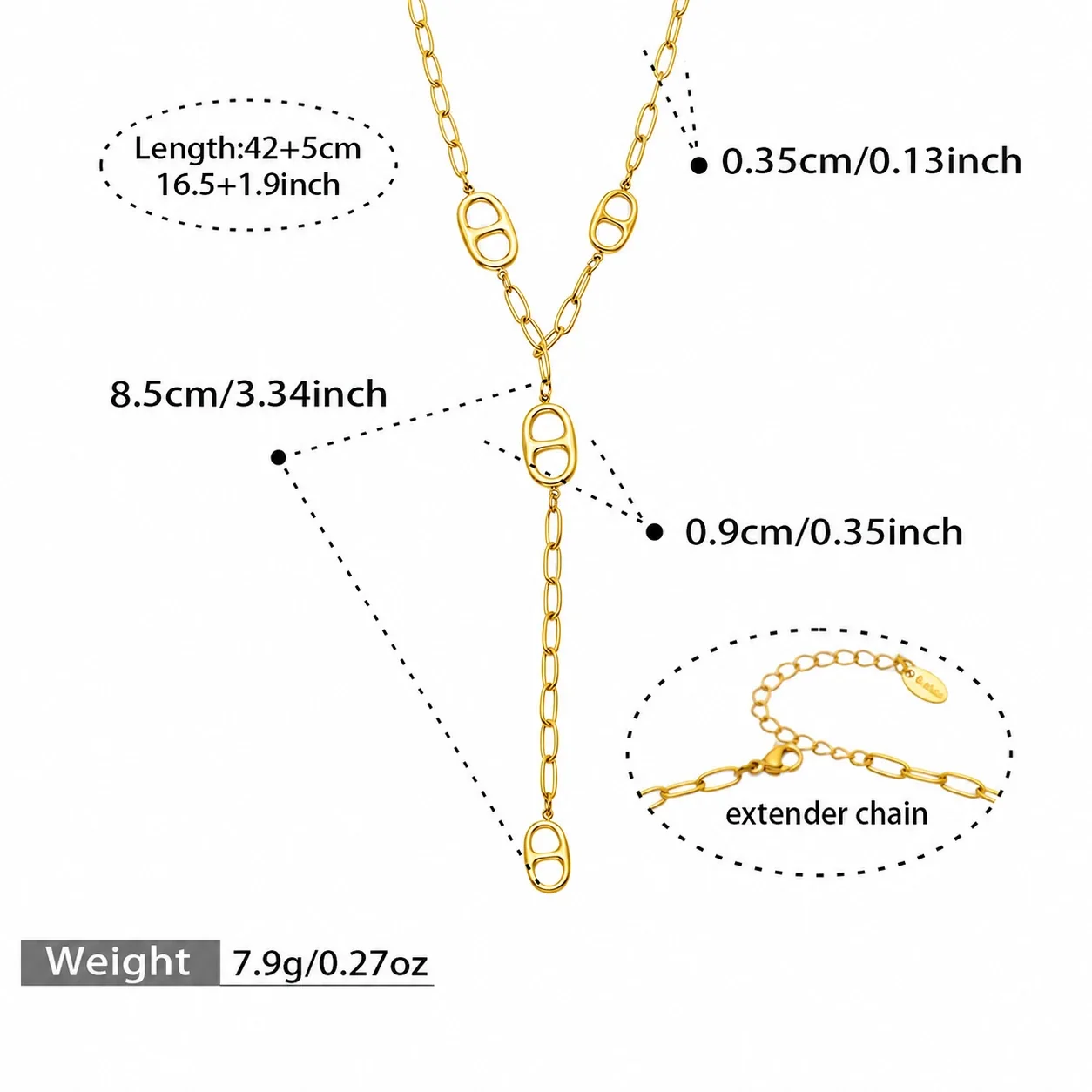 Layered Gold-Plated Paperclip Y Drop Charm Necklace - Gold Y Drop