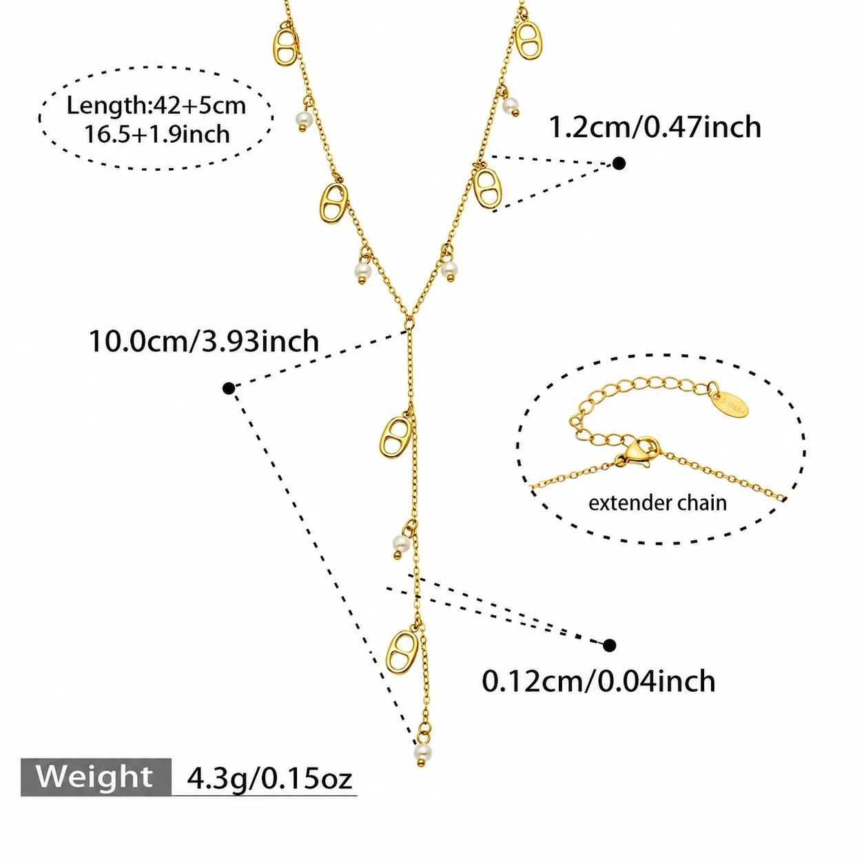 Layered Gold-Plated Paperclip Y Drop Charm Necklace - Gold Shell Pearl Y Drop