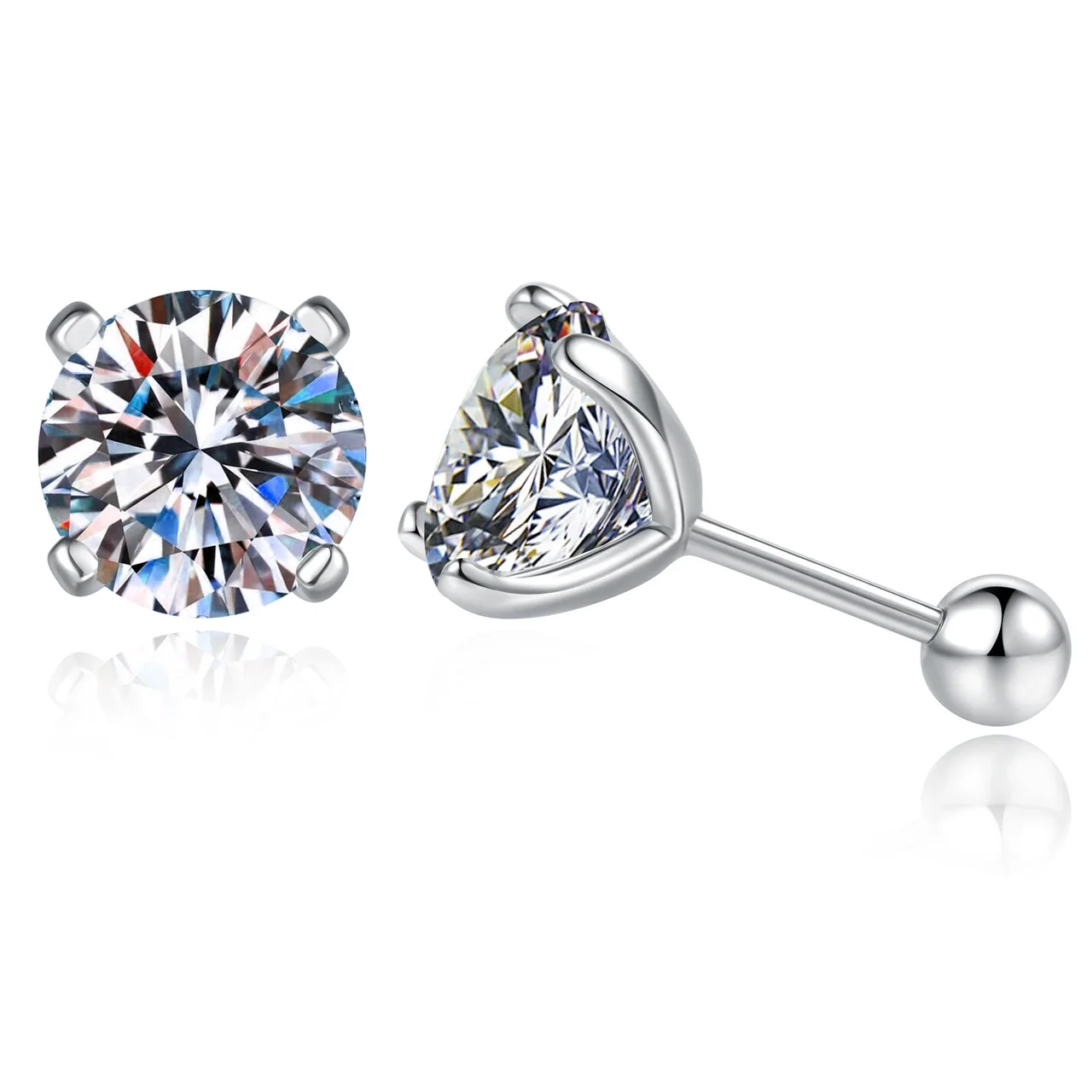 Brilliant Round Four-Prong 925 Sterling Silver Stud Earrings