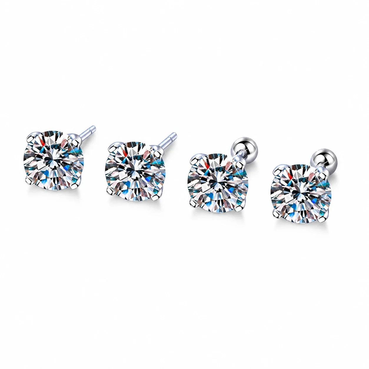 Brilliant Round Four-Prong 925 Sterling Silver Stud Earrings