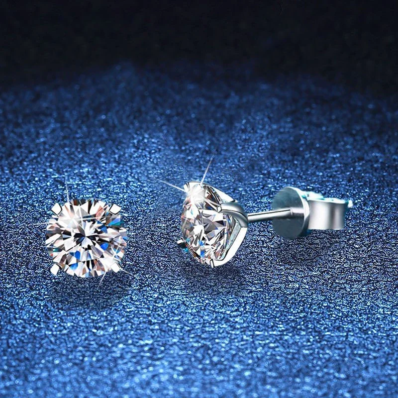Brilliant Round Four-Prong 925 Sterling Silver Stud Earrings