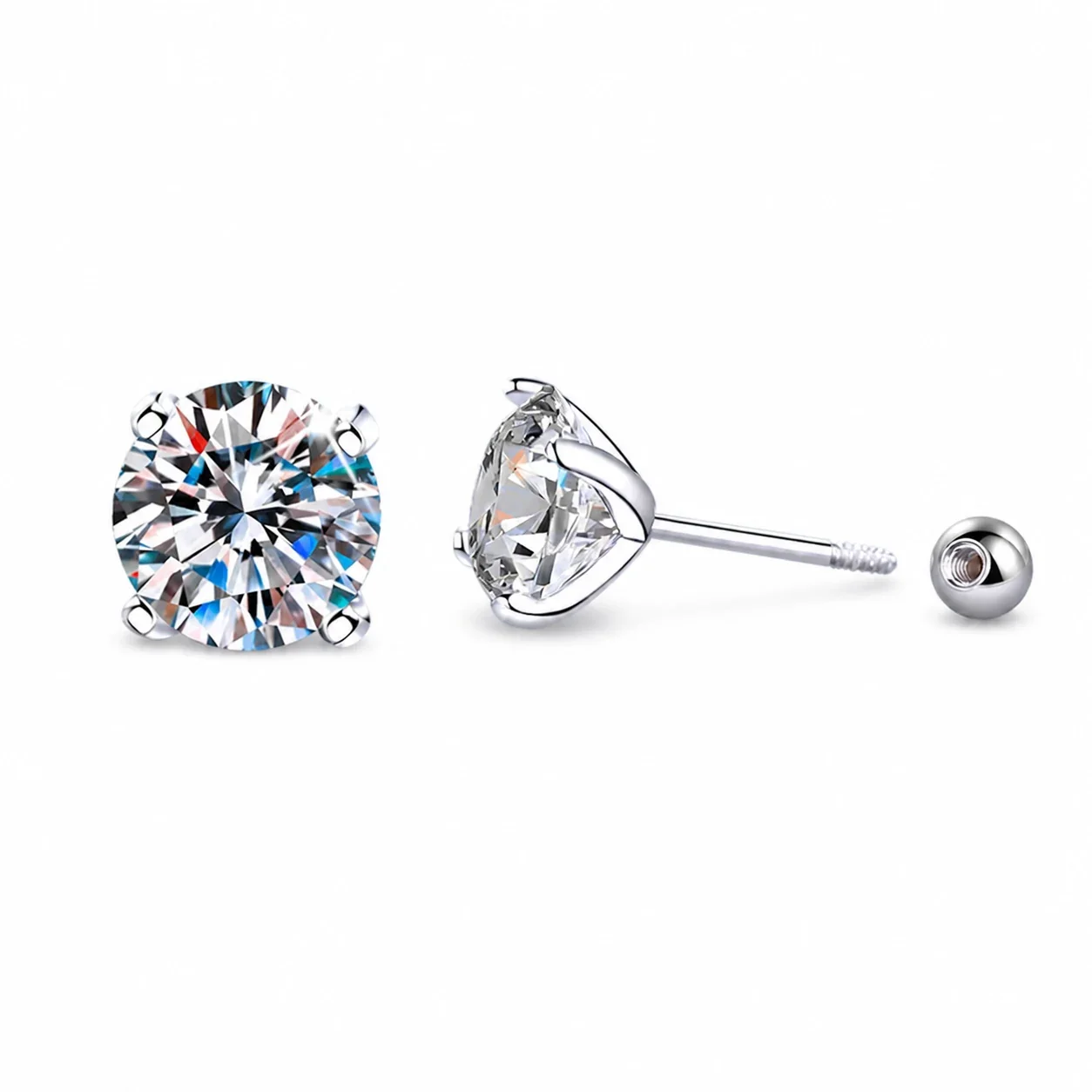 Brilliant Round Four-Prong 925 Sterling Silver Stud Earrings