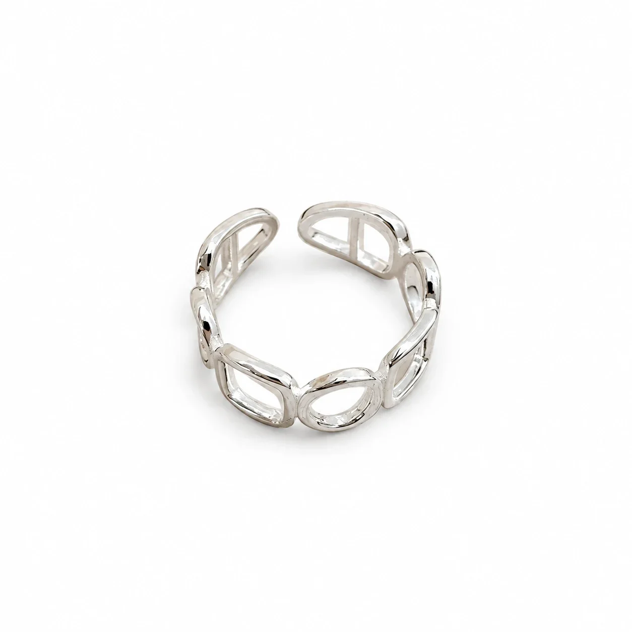 Geometric Open Circle and Square 925 Sterling Silver Ring