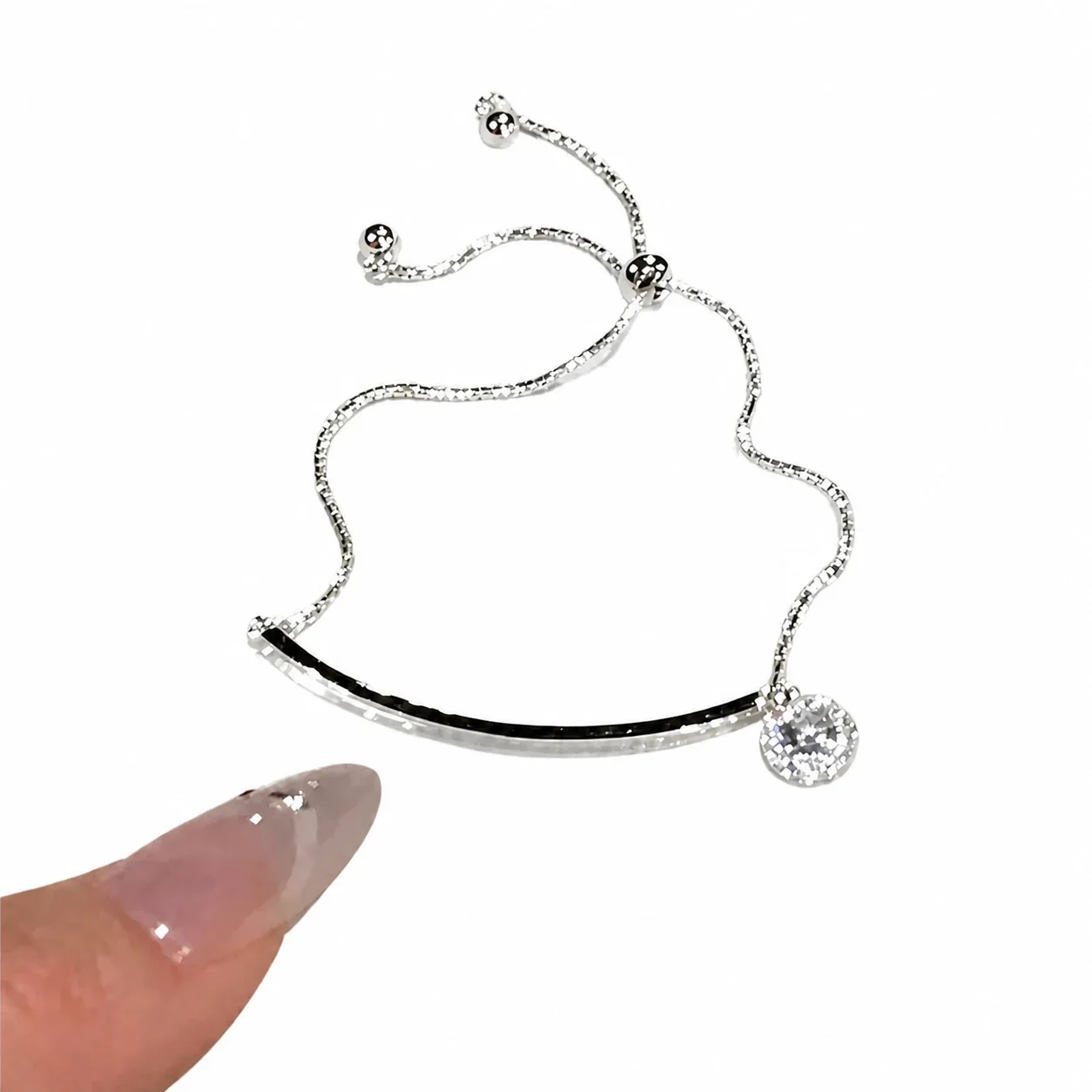 Delicate Silver-Plated Pavé Bar Slider Copper Bracelet
