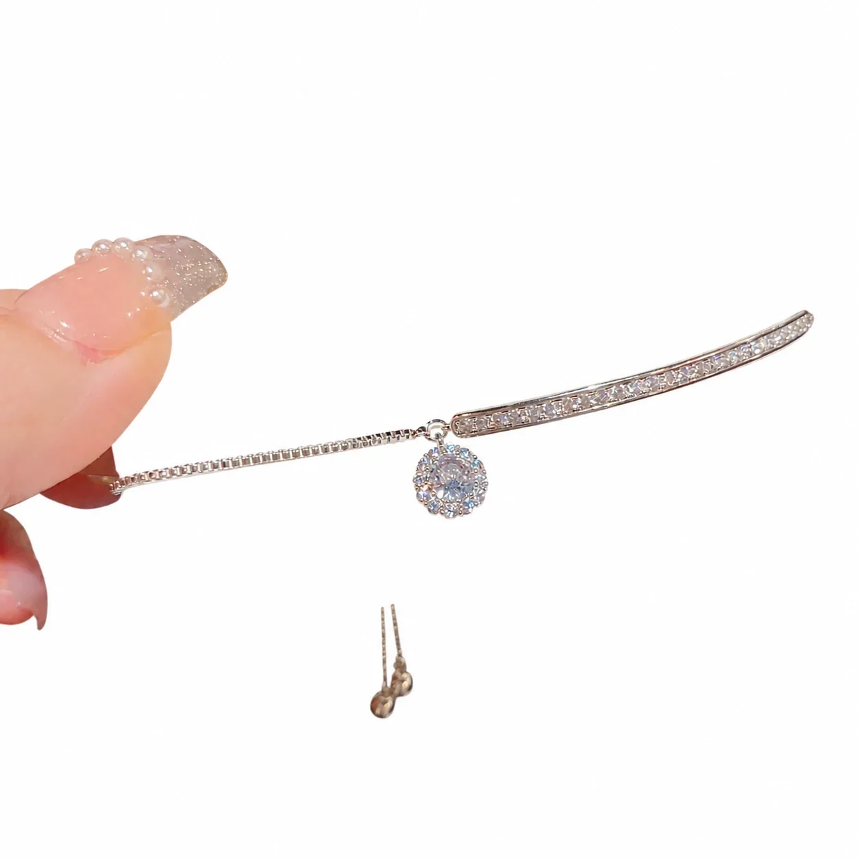 Delicate Silver-Plated Pavé Bar Slider Copper Bracelet