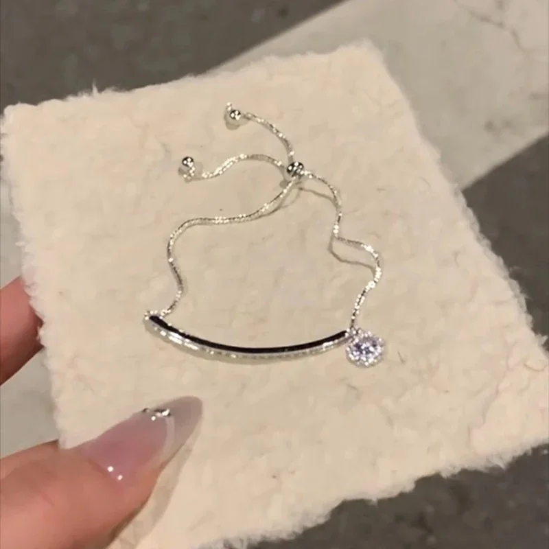 Delicate Silver-Plated Pavé Bar Slider Copper Bracelet