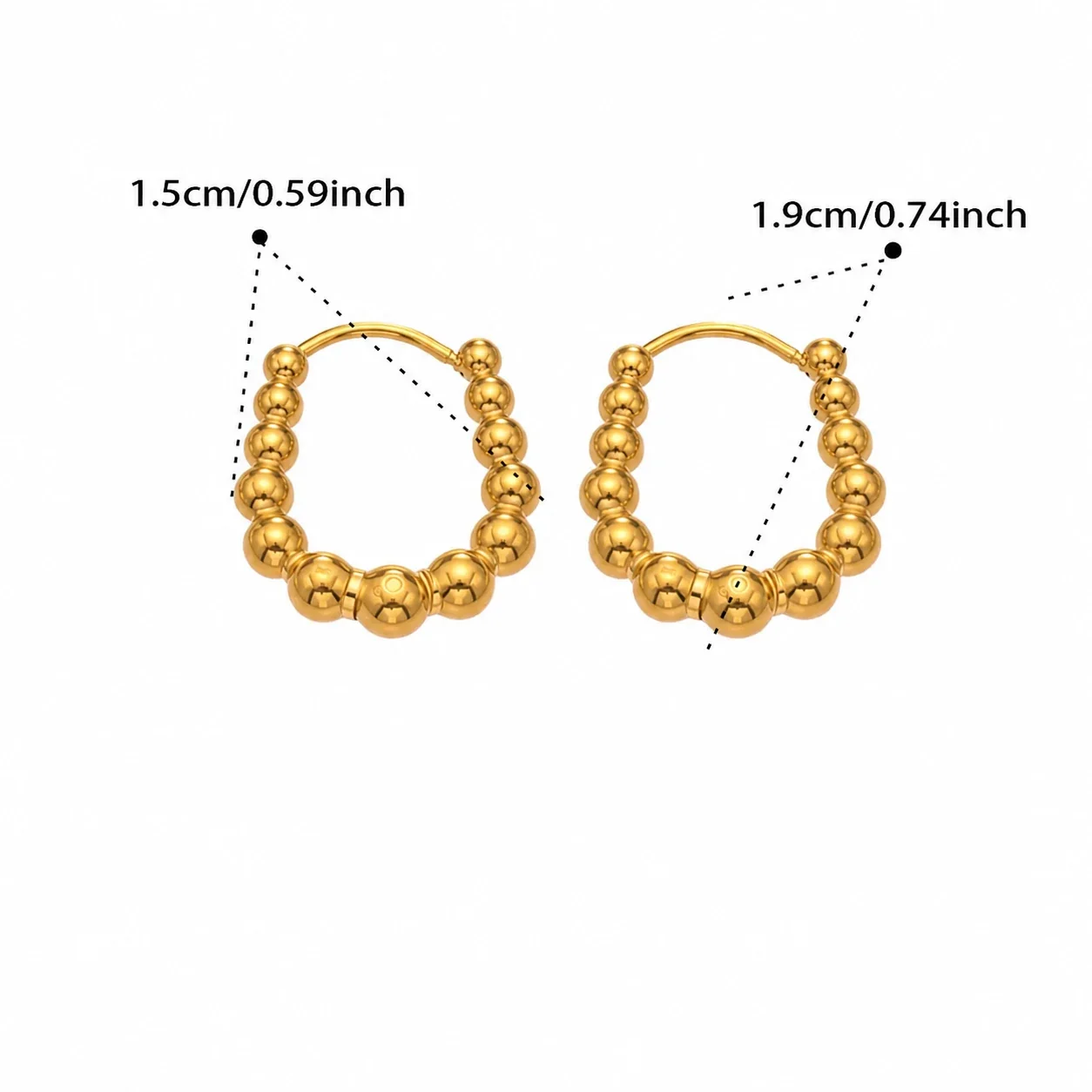 Polished Beaded Oval Stainless Steel Hoop Earrings - Silver 15 mm