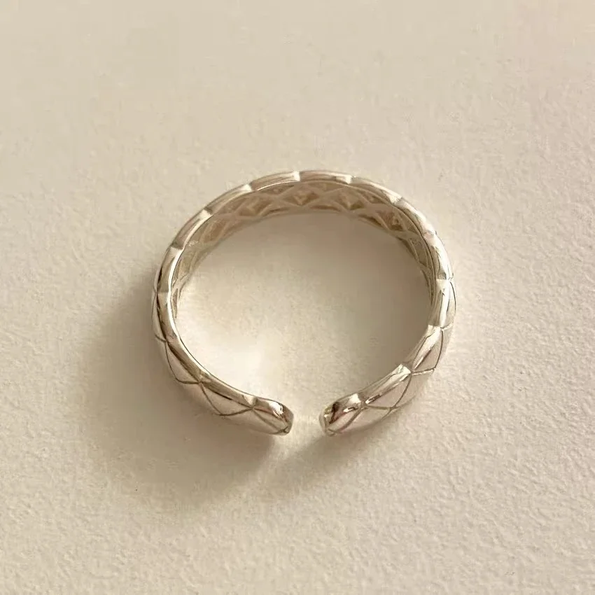 Diamond-Lattice 925 Sterling Silver Open Band Ring - Silver