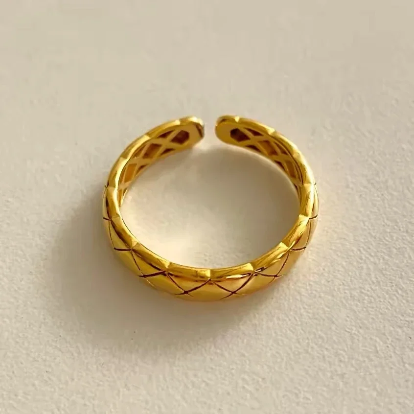 Diamond-Lattice 925 Sterling Silver Open Band Ring - Gold