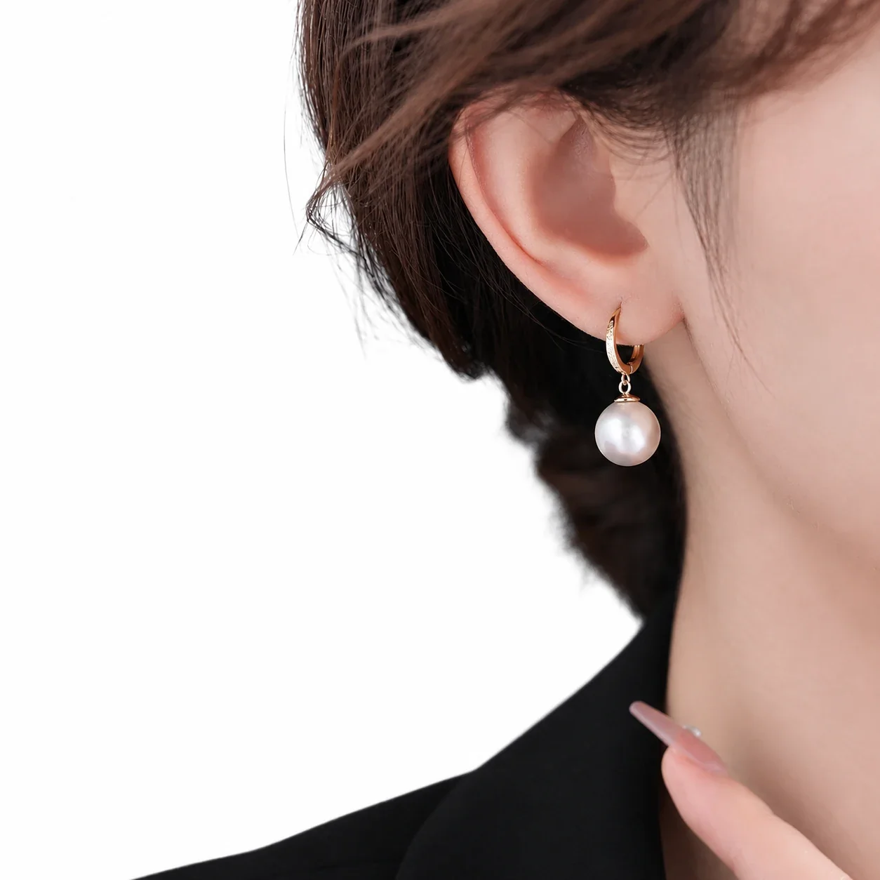 Lustrous 925 Sterling Silver Pavé Pearl Drop Hoop Earrings