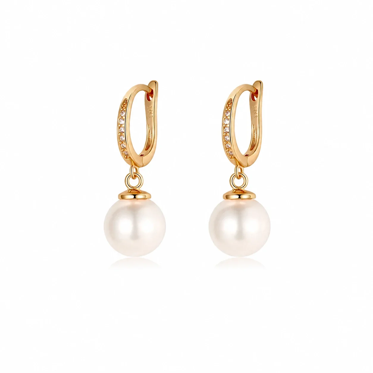 Lustrous 925 Sterling Silver Pavé Pearl Drop Hoop Earrings