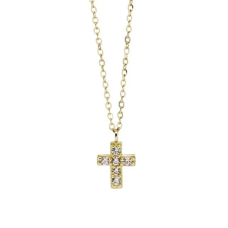 Delicate 925 Sterling Silver Five-Stone Cross Necklace