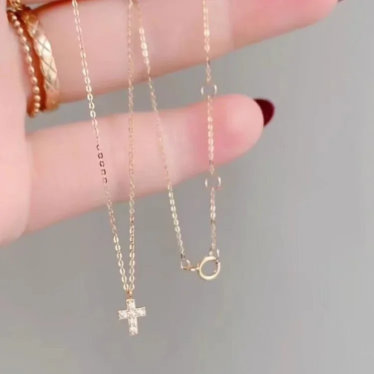 Delicate 925 Sterling Silver Five-Stone Cross Necklace