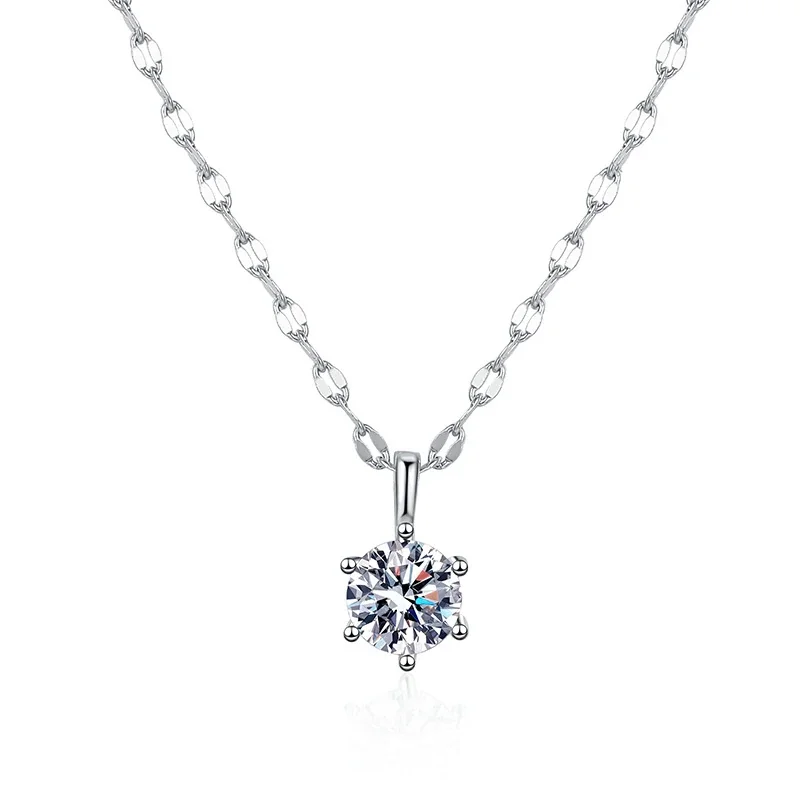 Refined Six-Prong Moissanite 925 Sterling Silver Necklace