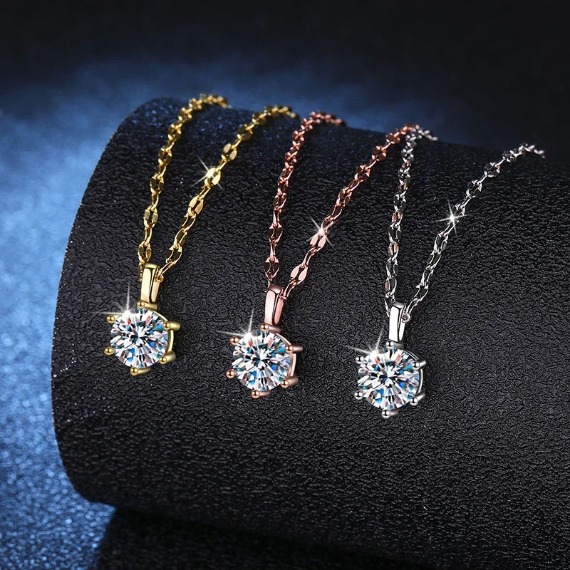 Refined Six-Prong Moissanite 925 Sterling Silver Necklace