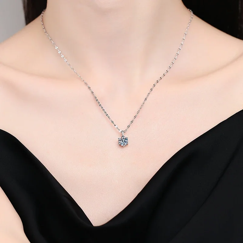 Refined Six-Prong Moissanite 925 Sterling Silver Necklace