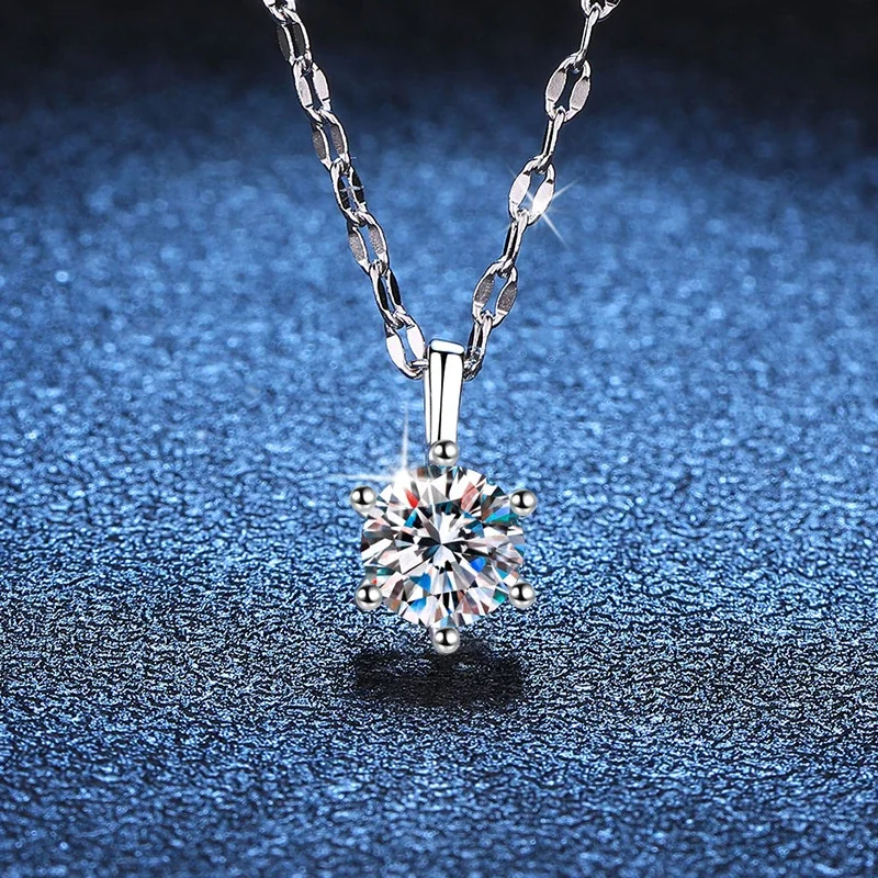 Refined Six-Prong Moissanite 925 Sterling Silver Necklace - Silver