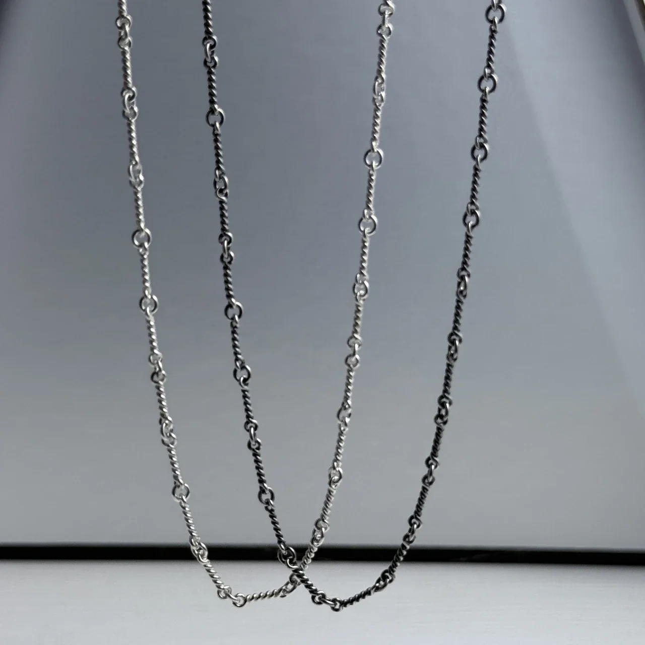 Textured 925 Sterling Silver Twisted Bamboo Link Chain Necklace