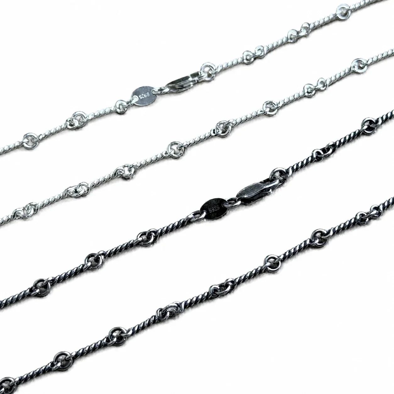 Textured 925 Sterling Silver Twisted Bamboo Link Chain Necklace