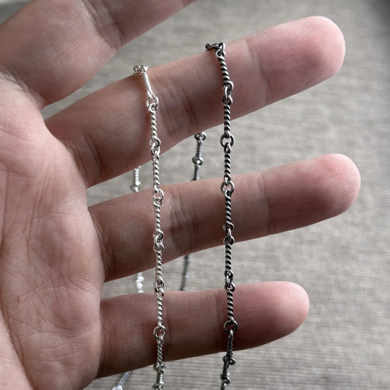 Textured 925 Sterling Silver Twisted Bamboo Link Chain Necklace