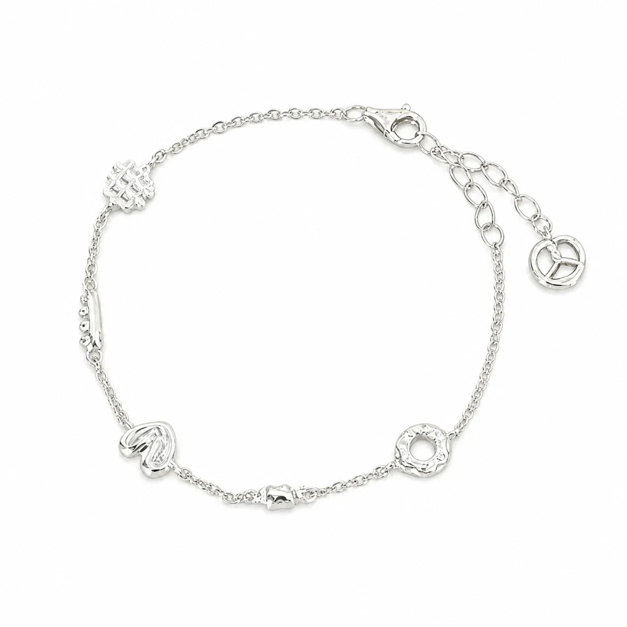 Playful Donut Heart 925 Sterling Silver Chain Bracelet