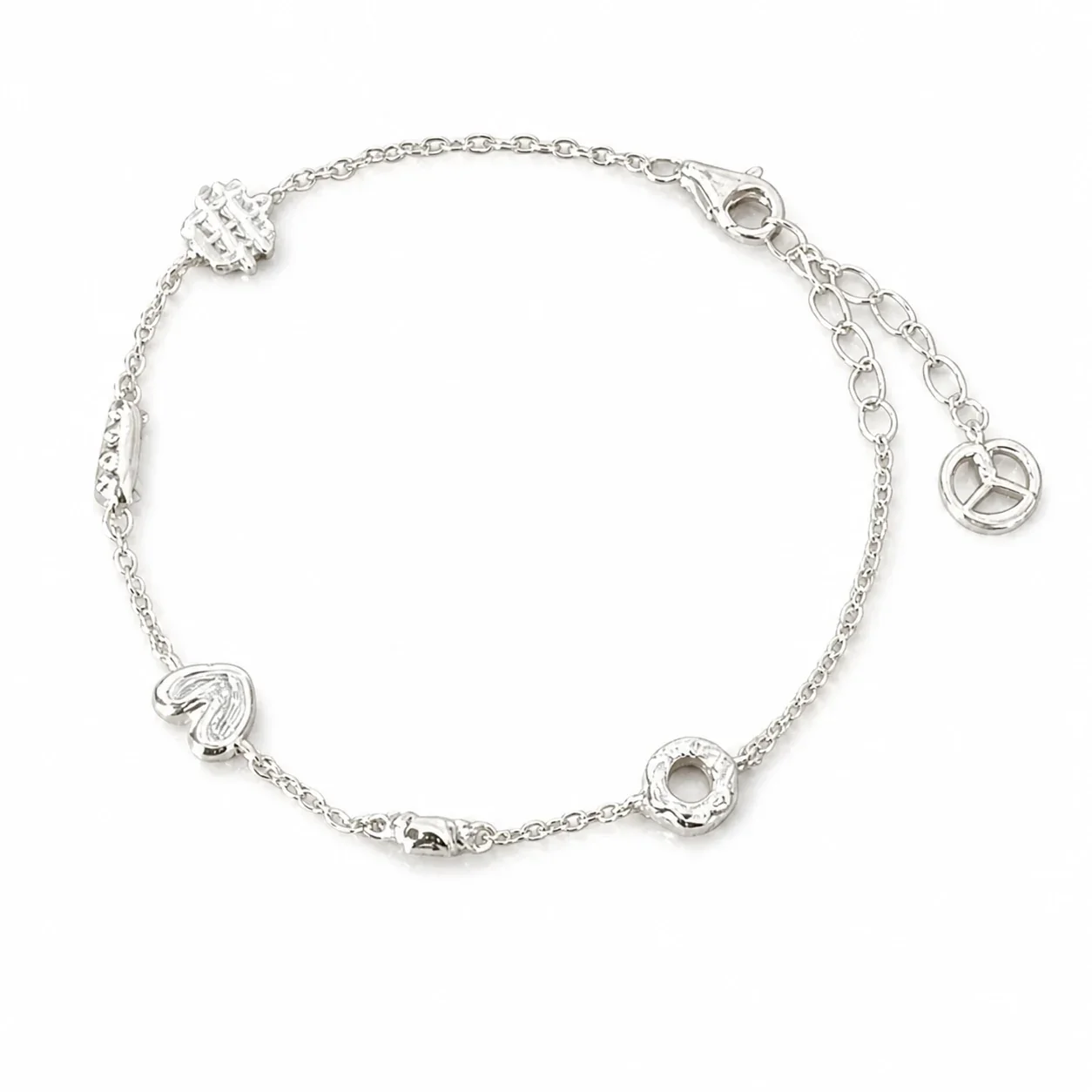Playful Donut Heart 925 Sterling Silver Chain Bracelet