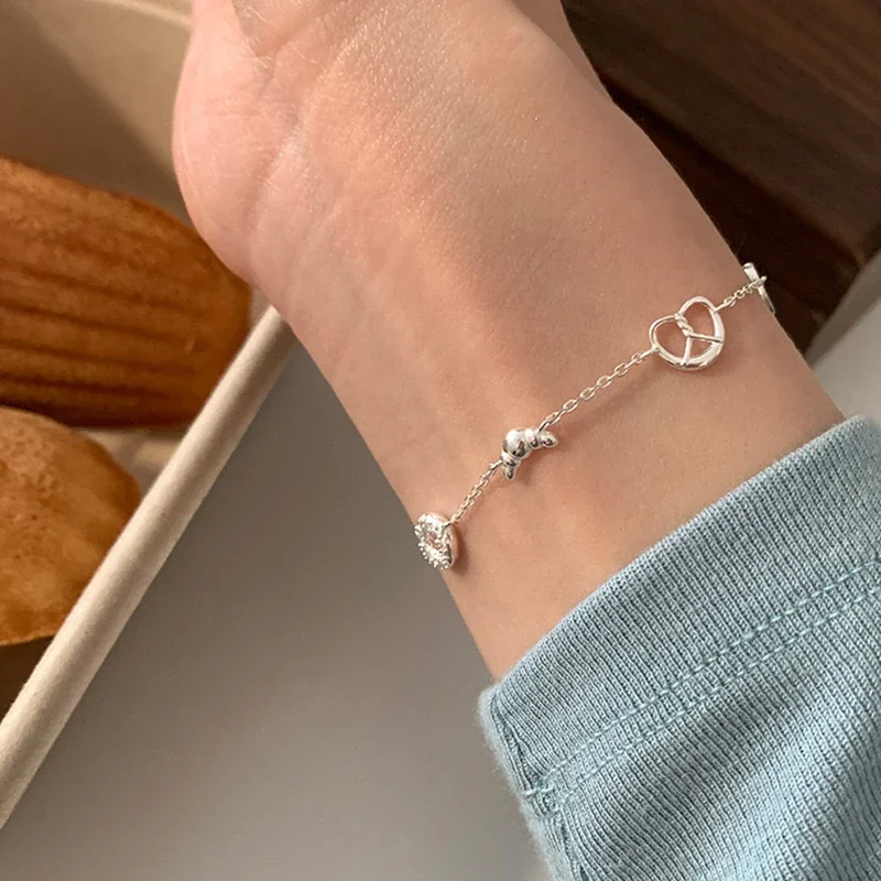 Playful Donut Heart 925 Sterling Silver Chain Bracelet
