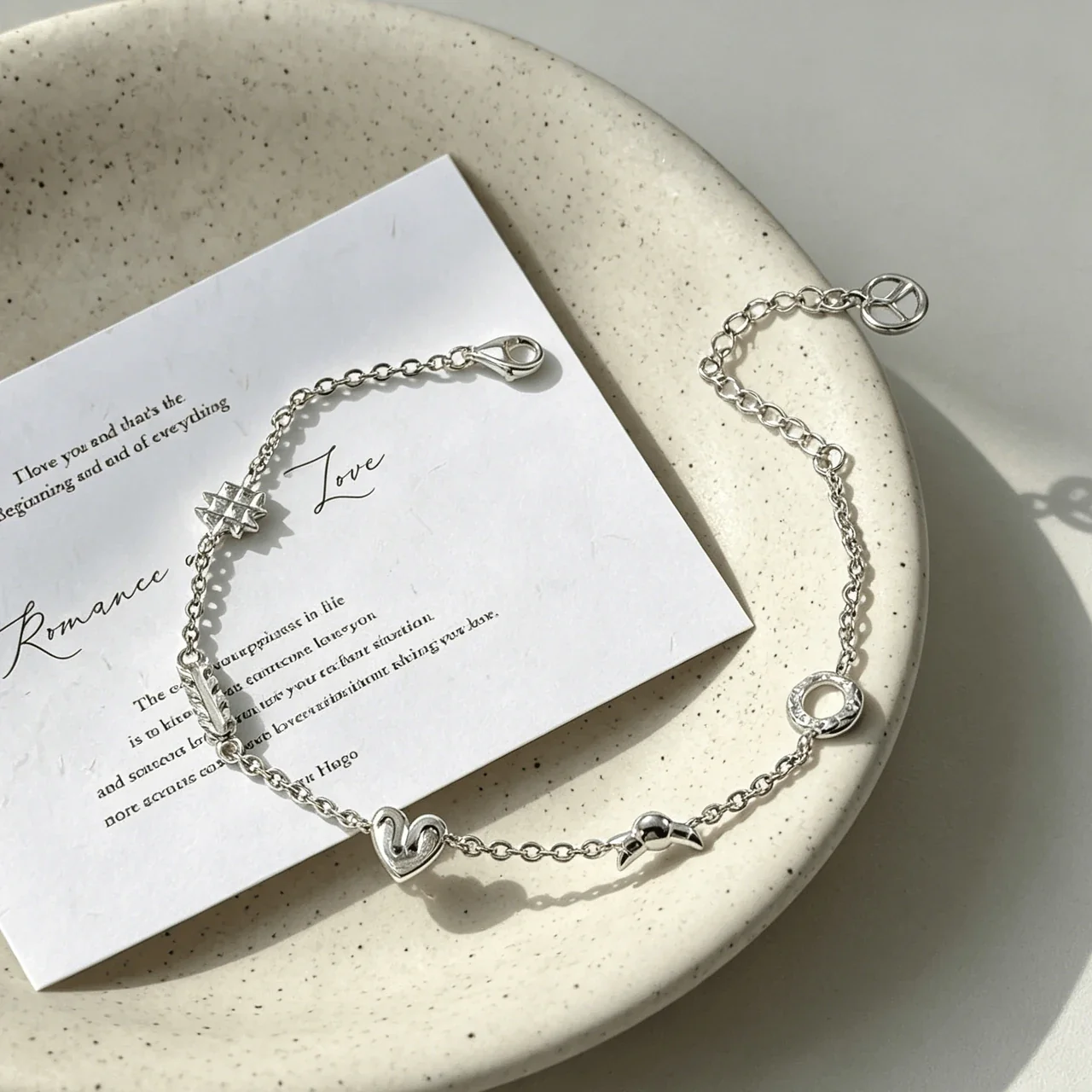 Playful Donut Heart 925 Sterling Silver Chain Bracelet