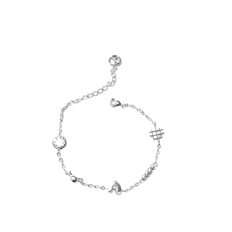 Playful Donut Heart 925 Sterling Silver Chain Bracelet