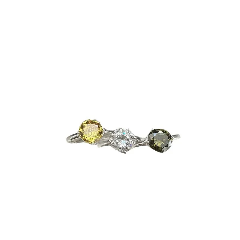 Faceted Round Crystal Open Adjustable 925 Sterling Silver Ring