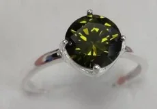 Faceted Round Crystal Open Adjustable 925 Sterling Silver Ring - Olive Green Cubic Zirconia